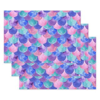 Pink Purple Blue Teal Watercolor Mermaid Scales  Sheets