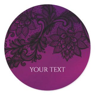 Pink & Purple Elegant Black Lace Party Favor Classic Round Sticker