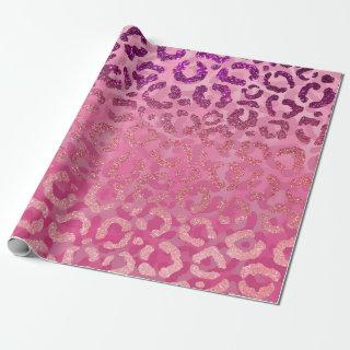 Pink Purple Glitter Leopard Animal Print Gradient