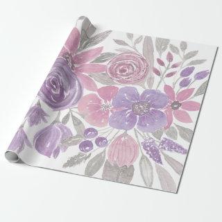 Pink Purple Light Sage Green Floral Watercolor