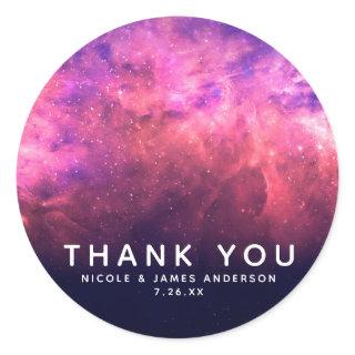 Pink Purple Starry Sky Cosmic Galaxy Sky Fire Glow Classic Round Sticker