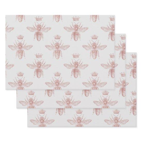 Pink Queen Bees on White Decoupage  Sheets