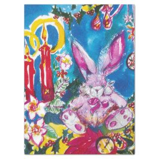 PINK RABBIT,CHRISTMAS CANDLES AND HOLLYBERRIES TISSUE PAPER