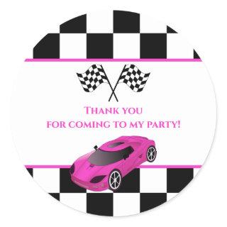 Pink Race Car | Kids Birthday Party Favor Classic Round Sticker