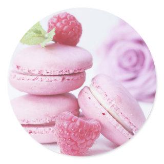 Pink Raspberry Macarons French Pastry Photo Classic Round Sticker