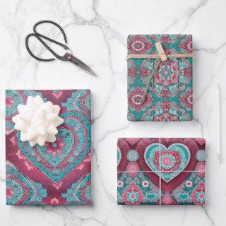 Pink Red & Aqua Valentine's Day Heart Mandala  Sheets