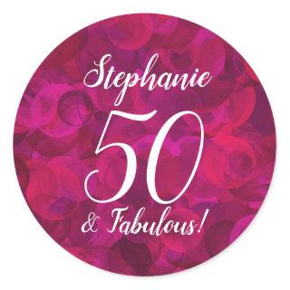 Pink Red Rose 50 and Fabulous Birthday Favor Classic Round Sticker