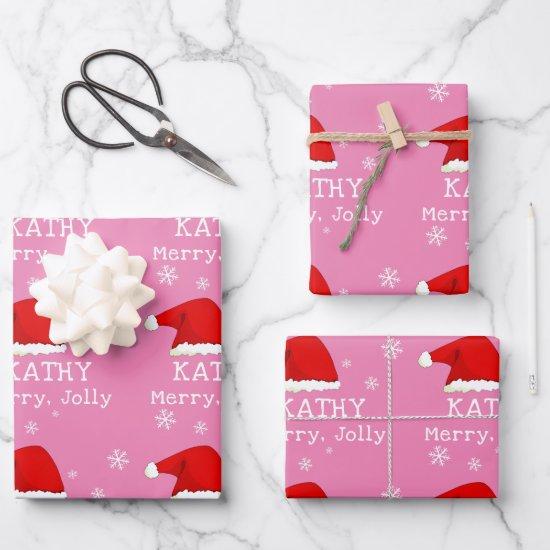 Pink Red Santa Hat Snowflake Merry Jolly Kids  Sheets