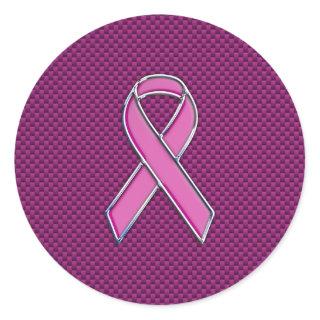 Pink Ribbon Awareness Fuchsia Carbon Fiber Classic Round Sticker