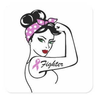 Pink Ribbon Warrior Survivor Breast Cancer Fighter Square Sticker