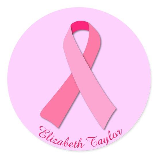 Pink Ribbon with Editable Custom Curved Text Classic Round Sticker