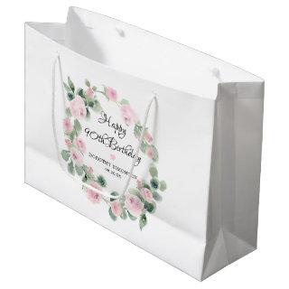 Pink Rose Floral Eucalyptus Wreath 90th Birthday Large Gift Bag