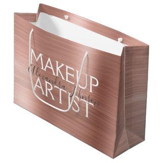 Pink & Rose Gold Brushed Metal Makeup Artist Large Gift Bag