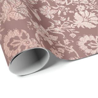 Pink Rose Gold Floral Cottage Damask Gray Powder