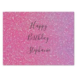 Pink Rose Gold Glitter Happy Birthday Custom Name Tissue Paper