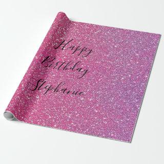 Pink Rose Gold Glitter Happy Birthday Custom Name