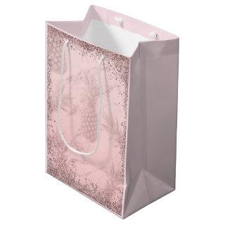 Pink Rose Gold Glitter Pineapple Tropical Party Medium Gift Bag