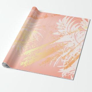 Pink rose gold tropical palm leaves birthday