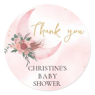 Pink rose gold We are over the Moon Thank you Classic Round Sticker