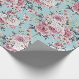 Pink Rose Profusion - Teal Background