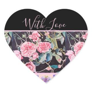 Pink Rose Roses Watercolor Vintage Customizable Heart Sticker