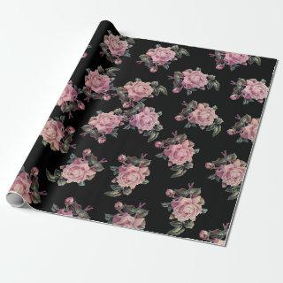 Pink Roses Dark Floral Pattern Shabby Chic Party