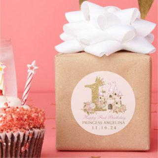 Pink RosesCastle Princess 1st Birthday  Classic Round Sticker