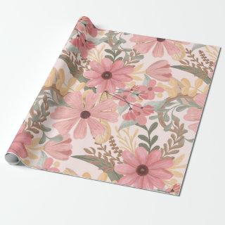 Pink Sage Green Floral Leaves Watercolor Pattern