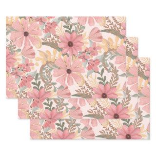 Pink Sage Green Floral Leaves Watercolor Pattern  Sheets