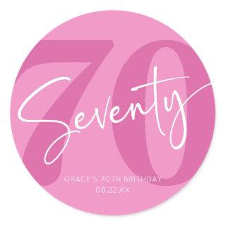 Pink Seventy 70th Seventieth Birthday Party Favor Classic Round Sticker