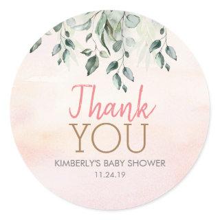 Pink Shades Watercolor and Greenery Classic Round Sticker