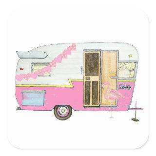 Pink She Shed Camper Trailer Square Sticker