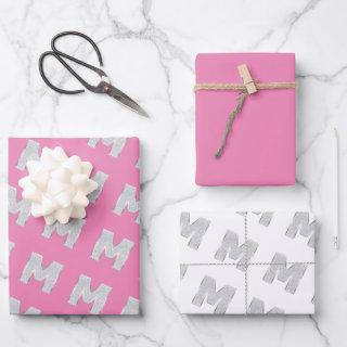 Pink Silver Letter M  Sheets