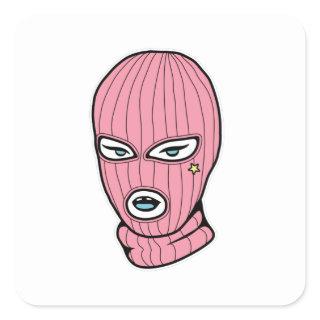 Pink Ski Mask Square Sticker