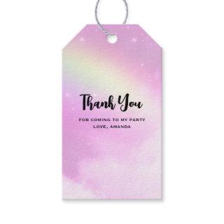 Pink Sky Fluffy Clouds and Rainbow Party Thank You Gift Tags