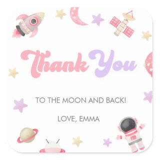Pink Space Moon and Stars Birthday Thank You Squar Square Sticker