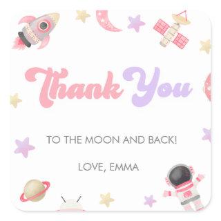 Pink Space Moon and Stars Birthday Thank You Squar Square Sticker