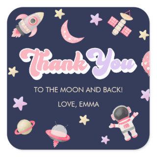Pink Space Moon and Stars Birthday Thank You  Square Sticker