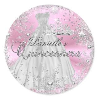 Pink Sparkle Snowflake Quinceanera Sticker