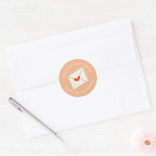 Pink Special Delivery Red Heart Envelope Classic Round Sticker