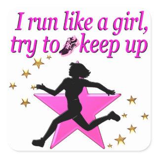 PINK STAR TRACK AND FIELD CHAMPION SQUARE STICKER