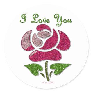 Pink Stencil Rose I Love You Classic Round Sticker
