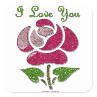 Pink Stencil Rose I Love You Square Sticker