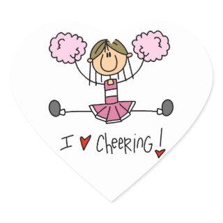 Pink Stick Figure Cheerleader T-shirts and Gifts Heart Sticker