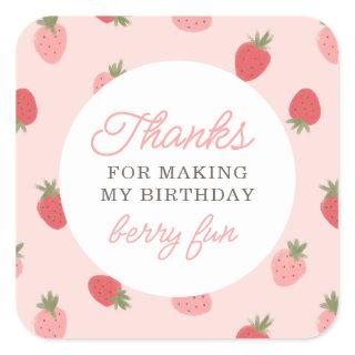 Pink Strawberry Birthday Party Thank You Square Sticker