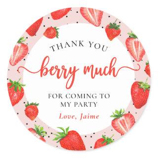 Pink Strawberry Birthday Thank You Berry Much Classic Round Sticker