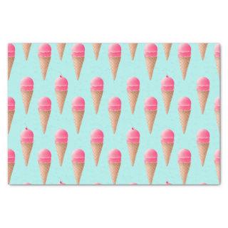 Pink Strawberry Ice Cream Cone Pattern, Blue Tissue Paper