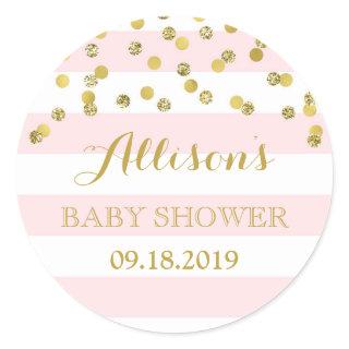 Pink Stripes Gold Confetti Baby Shower Favor Tag