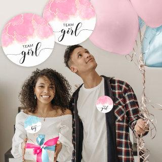 Pink team girl gender reveal party  round stickers