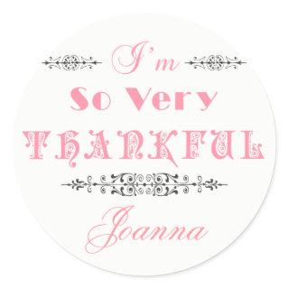 Pink Text Design- Thank You Classic Round Sticker